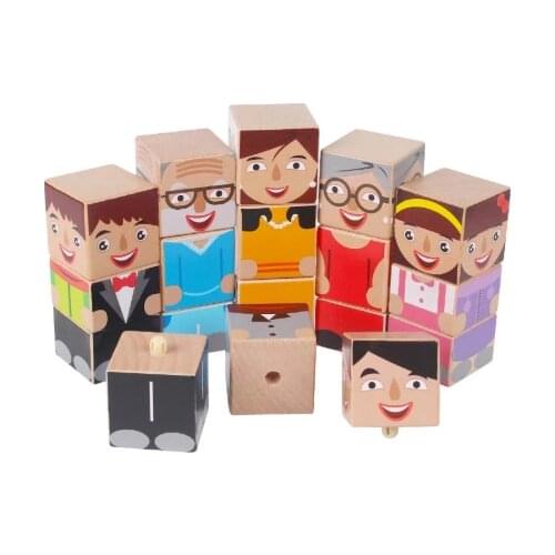 Baby Toys Wooden Creature Blocks Set Parents Kids Family Wooden Toys Building Blocks Children Educational Toys Birthday Gift