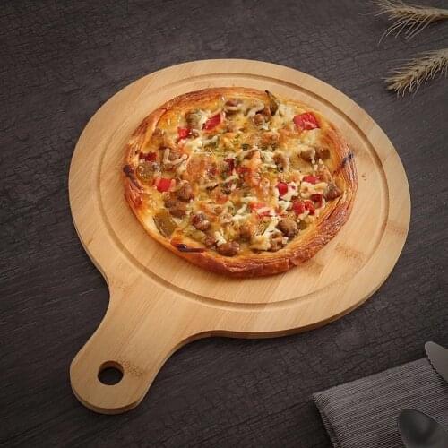 Eco-friendly Bamboo Pizza Tray Band Handle Steak Tableware Pickles Salo Sushi Pickles Cake Plate Dinner Plate Kitchen Tools