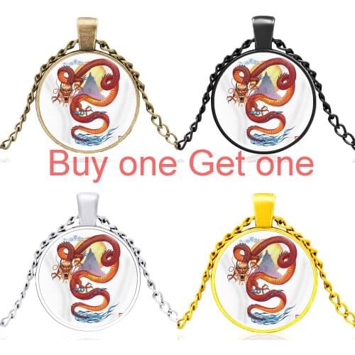 Classic Chinese Oriental Dragon Vintage Glass Dome Charm Pendant Necklace Men Women Jewelry Accessories Best Gifts