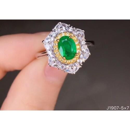 5mm*7mm 100% Natural Emerald Ring for Engagement Luxury Emerald Silver Ring Solid 925 Silver Emerald Jewelry