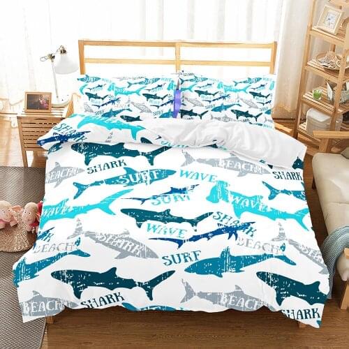 Bed Linens Shark Bedding Set Blue Queen Size Comforter Sets Bedding King Queen Full Bed Cover Sets Microfiber Fabric Duvet Set