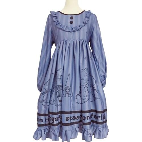 Royal fairy Japanese soft sister Princess LOLITA lace dress female ruffles stitching cartoon printed cute dress wq1601 factory