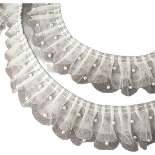 1Yards 91cm White Beaded Lace Fabric 6.5CM Voile Sequins Bead Mesh Lace Ribbon Lace Tulle Guipure Trim Sewing Wedding Dress K14