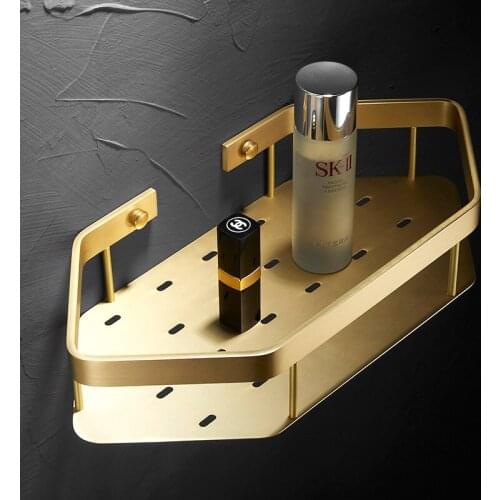 Brass Bathroom corner shelf, gold toilet storage shelf, toilet wall hanging tripod, high temperature baking paint and manual