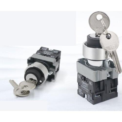 22mm Hole Diameter Metal Rotary Switch XB2 Emergency Stop Switch Self-locking Self-reset Start Selector Knob Switch 2 Gear