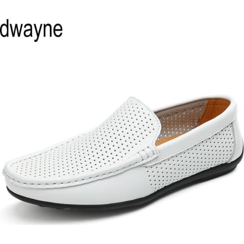 Summer Genuine Leather Mens Shoes Casual Luxury Brand Men Loafers Hollow Out Breathable Driving Shoes Slip On Moccasins ghn6