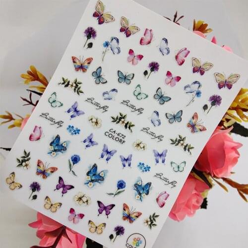 Watercolor Butterfly Flowers Stickers for nails Design Self adhesive Nail Art Decoraciones Sliders Foil Manicure Accessories