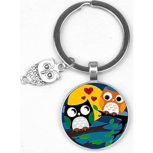 New Cute Cartoon Couple Owl Keychain, Creative Animal Badge Key Chain Men and Women Car Keychain Jewelry Handmade Gifts