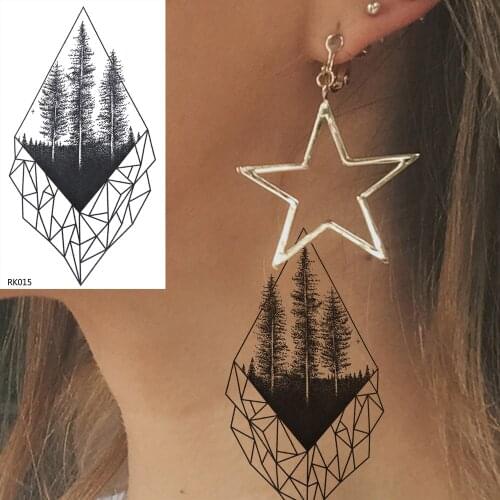 OMMGO Diamond Pine Tree Geometric Temporary Tattoos Sticker Plants Custom Tattoo Body Art Arm Wrist Fake Tatoos Fashion Women