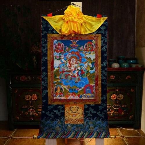 Wholesale Buddhist supplies Tibetan Buddhism ART silk fortune god 5 Jambhala Buddha Thang-ga High-grade Thangka wall painting