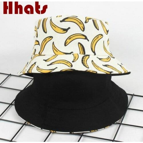 Banana Reversible Bucket Hat Hip Hop Fruit Printed Two Side Wear Summer Fisherman Cap Beach Panama Sunhat Women Hat Bob Dropship