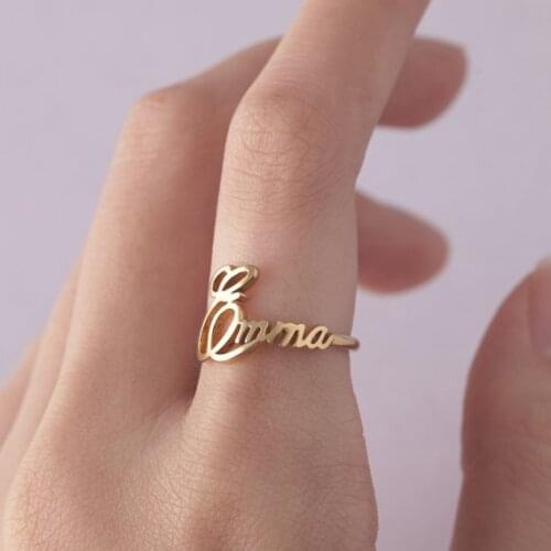 Personalized Custom Name Rings For Women Handwriting Jewellery Rose Gold Stainless Steel Rings For men Wedding Bijoux Femme Bff