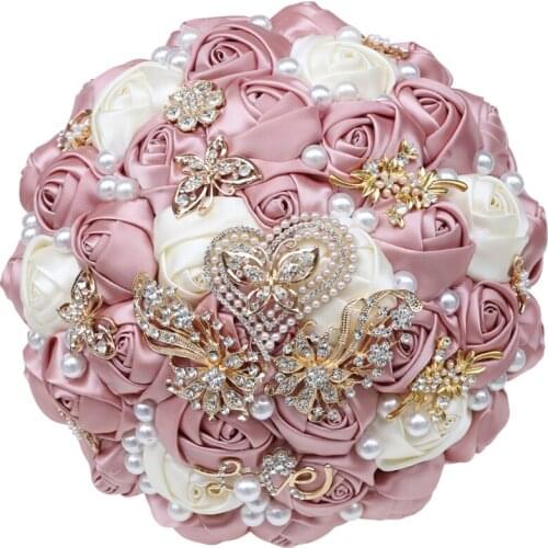 Promotion 21cm Bride Bridesmaid Bouquet Crystal Silk Artificial Rose Sisters Group DIY Party Wedding Decoration Props W307