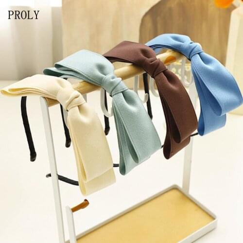 PROLY New Vintage Headband For Women Big Bowknot Simple Classic Hairband Solid Color Casual Headwear Adult Hair Accessories