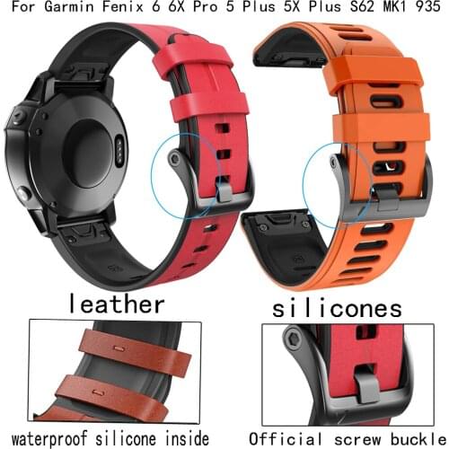 22mm 26mm Leather Strap Replacement Quick Release Watchband for Garmin Fenix 6/6X Pro/5 Plus/5X Smart Watch Band Accessories