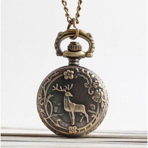 Retro bronze pocket watch necklace vintage trumpet deer jewelry wholesale fashion pocket watch gift