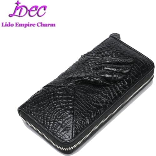 Luxury Mens Wallet Genuine Crocodile leather Clutch Wallet Long shape with Zipper Purse For Male Card holder