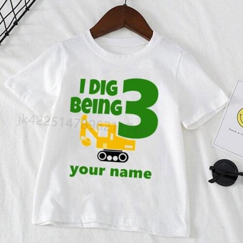 Construction Birthday Shirt Excavator Birthday Boy Girl T Shirt Summer Clothing Toddler Fashion T-shirt Cute Children 1-9