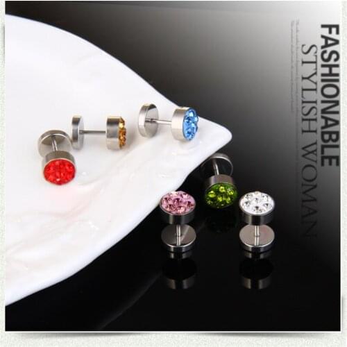 Classic Design Crystal Barbell Stainless steel Earrings For Women Girls Fashion Round Rhinestone Stud Ear Jewelry 2 pieces