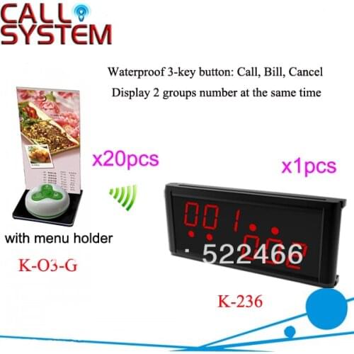 Waiter Calling System K-236+O3-G+H with call bell and display receiver for wireless and quick service DHL free shipping