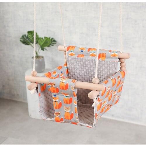 Baby Canvas Swing Chair Hanging Wood Swings Canvas Seat Children Kindergarten Rocking Chair Outside Indoor Small Basket Baby Toy