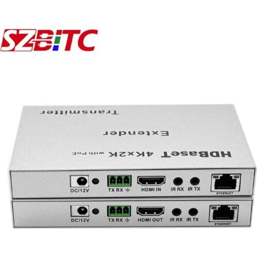 SZBITC HDBaseT Extender 100m Over cat5e/6 3D,4kx2k,Ethernet hdmi extender IR control,RS232,with POE For blue ray DVD,Player,PC