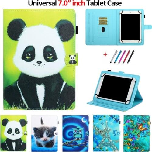 Universal 7 inch Tablet Case For Samsung Galaxy Tab A6 7.0 2016 T280 T285 Panda Stand Wallet Shell For Huawei Mediapad T3 7 Case