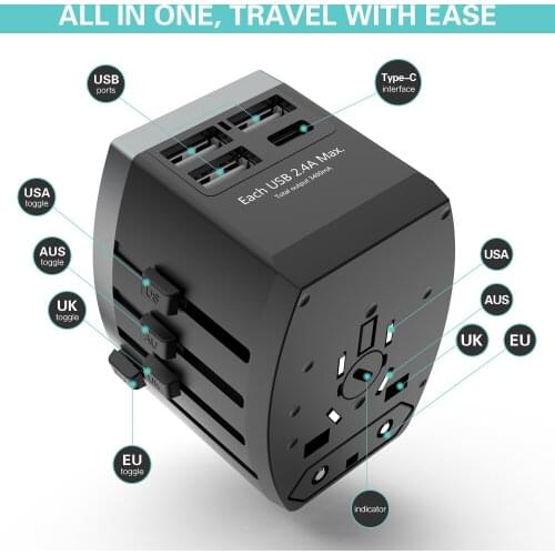 Worldwide Universal USB Adapter Charger For iPhone Android Mobile Phone Fast Charge Wall Smartphone Plug 4 Ports converter