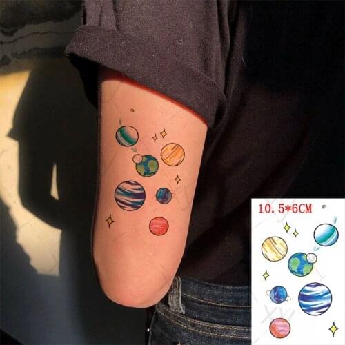 Stars Earth Planet Waterproof Temporary Tattoo Sticker Watercolor Design Fake Tattoos Flash Tatoo Arm Leg Body Art for Women Men