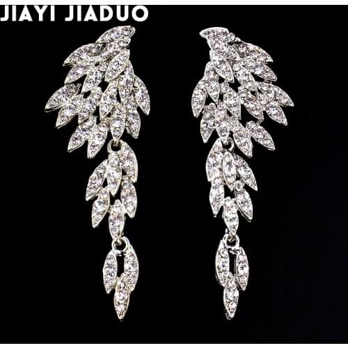 Jiayijiaudo Crystal Long Earrings for Women Eagle Silver Color Black Bridal Wedding Earrings Fashion Jewelry 3 Colors