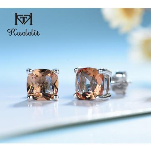 Kuololit Diaspore Gemstone Stud Earrings for Women Solid 925 Sterling Silver Cushion Shape Zultanite Anniversary Fine Jewelry