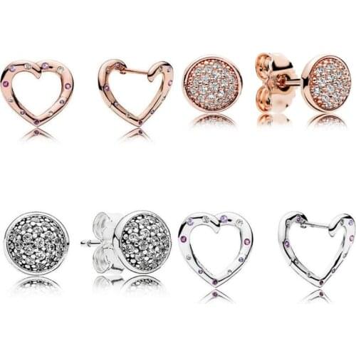925 Sterling Silver Earring Rose Dazzling Droplets With Crystal Stud Earring For Women Wedding Gift Pandora Jewelry