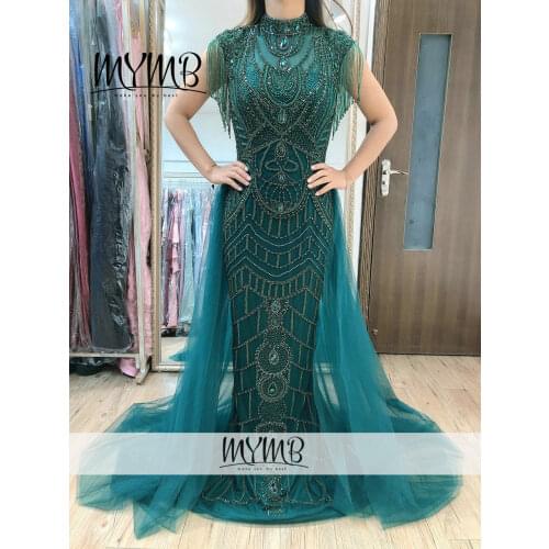 Handmade Beading Haute Couture Formal Gown Emerald Green Exclusive WOW Women Party Evening Dress With Tulle Overskirt MY31138