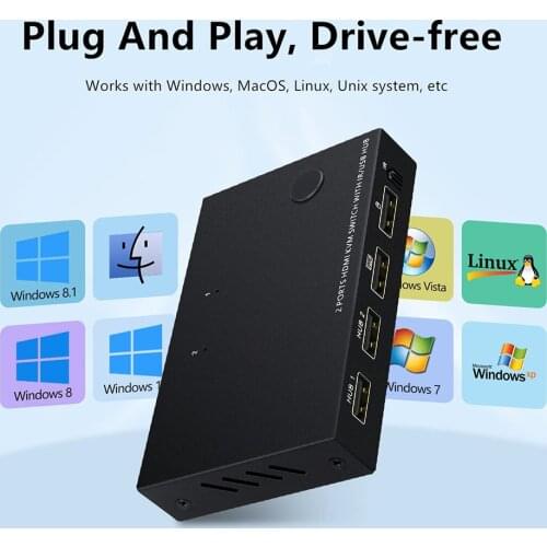 2-Port HDMI USB KVM 4K Switch Splitter For Shared Monitor Keyboard And Mouse Adaptive EDID / HDCP Printer Plug And Play