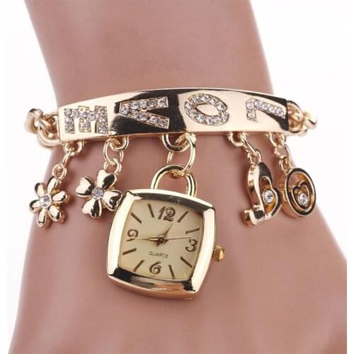 2021 New Fashion Watch Women LOVE Rhinestone Chain Gold Silver Square Watch Girls Lady Bracelet Quartz Wrist Watch Drop Shipping
