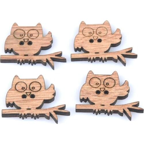 30PCS New Owl Pattern Natural Wooden Scrapbooking Craft Round Random for Home Decoration 28x35mm MT1615
