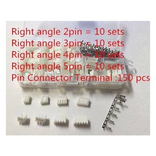 40 sets Kit in box 2p 3p 4p 5pin Right angle 2.54mm Pitch Terminal / Housing / Pin Header Connector Adaptor XH Kits
