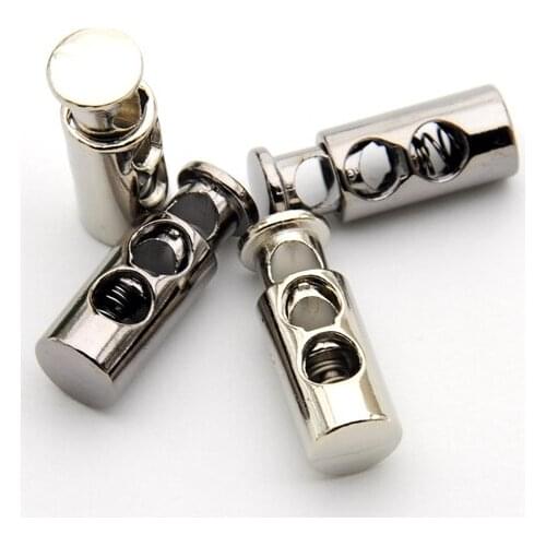 40pcs/lot 5mm hole round metal alloy stoppers toggle cord locks Drawstring lock two holes nickle/black STP-012