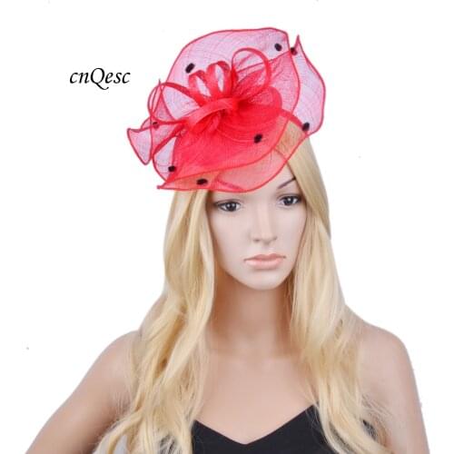 2020 Red black dot hair accessory sinamay fascinator hat for Kentucky derby Races Wedding