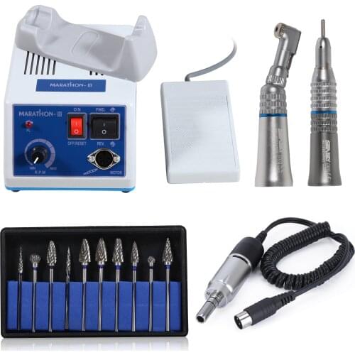 Dental Lab Marathon Micromotor N3 Electric Motor Straight+Contra Angle+10 Burs kit free shipping