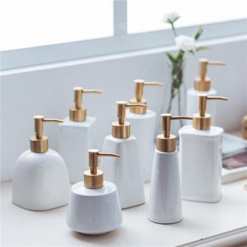 Liquid Soap Dispenser Ceramic Bathroom Shampoo Shower Gel Bottle With Press Type Head Creative Emulsion Bottle 350ML-450ML