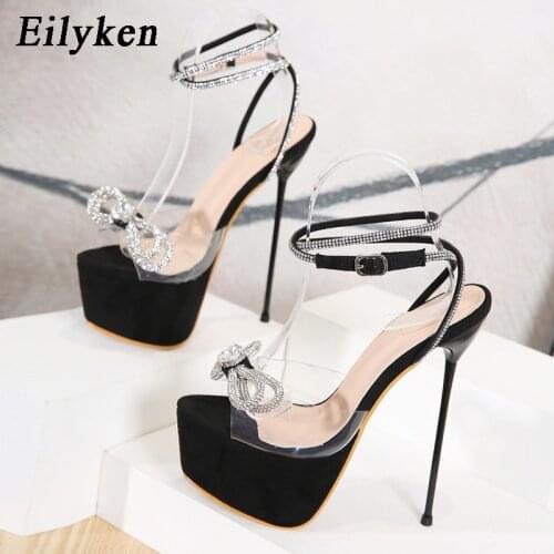 Eilyken New Design PVC Transparent Platform Women Sandals 2021 Summer Sweet Butterfly-Knot Crystal Buckle Strap High Heels Shoes