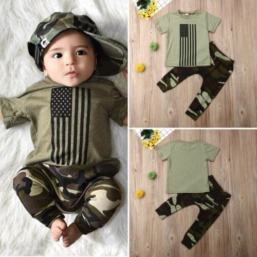 Newborn Kids Baby Boys Short Sleeve T-Shirt Camouflage Pants Outfits Clothes