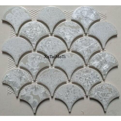 Hot white fish scale ceramic mosaic tile kitchen backsplash bathroom swimming pool wall shower wallpaper porcelain background