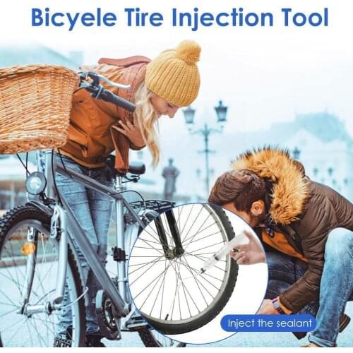 Bicycle Tubeless Tire Liquid Injection Tool Tire Tubeless Hose Kit Syringe Repair Sealant Injector Rubber For Bike Tool Out C9u2
