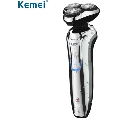 Kemei Mens Electric Shaver Corded and Cordless Rechargeable 3D Rotary Shaver Razor for Men with Pop-up Sideburn Trimmer