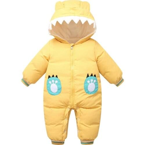 Winter Boy Girl Clothes Newborn Baby Cotton Dinosaur Jumpsuits Thicken Warm Infant Baby Down Coats Parka One Piece Jumpsuit 1-3T
