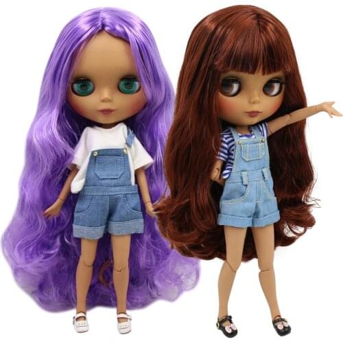 ICY DBS Blyth Doll 1/6 bjd joint body dark skin matte face red brown hair 30cm toy girls gift