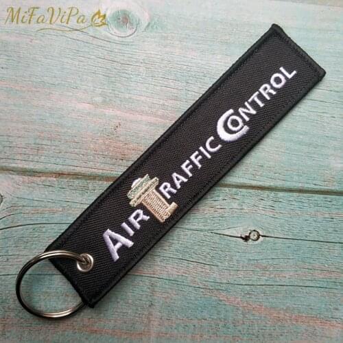 MiFaViPa 1 PC Black llavero Air Traffic Controller Keychains Trinkets Pilot Gift Aviation Key Chain Embroidery Key Rings Porte