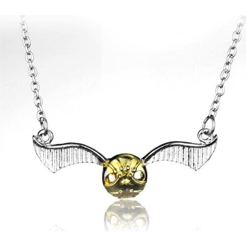 MOCHUN Fashion HP Golden Snitch Necklace Quidditch Match Choker Necklace Silver Tone The Deathly Hallows Wing Necklace -30